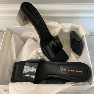 Good American Black Transparent Heeled Mules